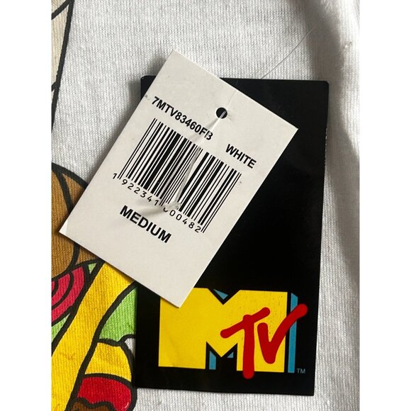 MTV Women's I want My MTV T-Shirt Burger Fries Retro White Medium - Picture 4 of 6